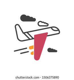 Take off airplane flat icon, vector sign, plane fly colorful pictogram isolated on white. Symbol, logo illustration. Flat style design