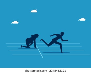 Take off first. man starts running ahead of competitors