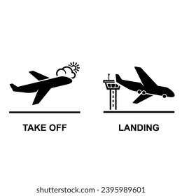 Take off and landing icon. Arrivals and departure plane icon isolated on background vector illustration.