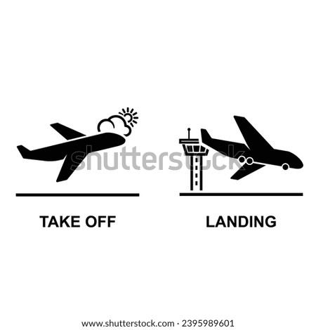 Take off and landing icon. Arrivals and departure plane icon isolated on background vector illustration.