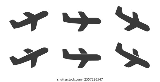 Take off and landing Plane icon symbol set. Arrivals, departures Flight transport sign logo. Airplane vector image. Travel flat illustration. Isolated on white background.