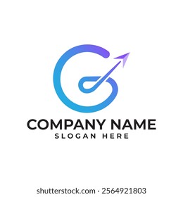 Take off paper plane in the shape of letter G to represent the moving forward and take off business in modern and minimalist style