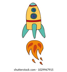 Take - off rocket cartoon hand drawn vector illustration