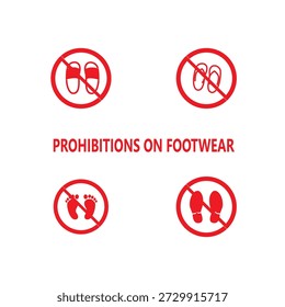 Quítese las sandalias, ícono del Vector, no use sandalias y zapatos, prohibición. Está prohibido usar zapatillas.