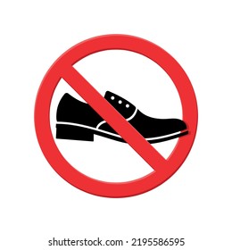 take off your shoes sign, shoe silhouette with a red crossed out circle, no-shoes policy, Schild Schuhe verboten