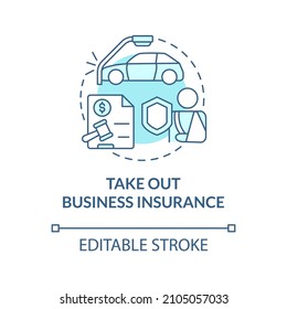 Take out business insurance turquoise concept icon. Delivery security abstract idea thin line illustration. Isolated outline drawing. Editable stroke. Roboto-Medium, Myriad Pro-Bold fonts used