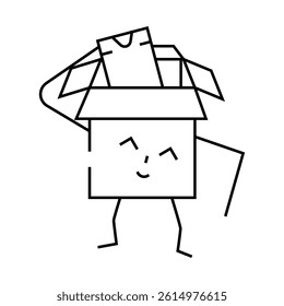 take out cardboard box character line icon vector. take out cardboard box character sign. isolated contour symbol black illustration