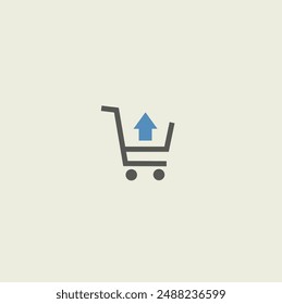 Take out from cart icon with up arrow, simple e commerce shopping flat design vector pictogram vector. Take Out Remove from Shopping Cart icon. Isolated on light bacground