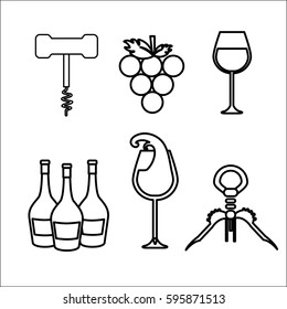 take out cork, grape, bottles and glass of wine icon