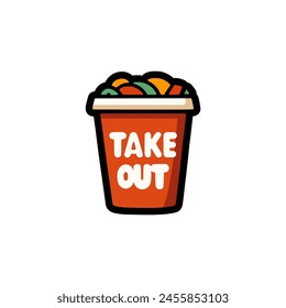 take out creative text sticker label vector illustration template design