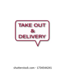 TAKE OUT & DELIVERY TEXT WRITTEN IN DROP SHADOW EFFECT FOR SIGNAGE AT SHOP Vector Illustration