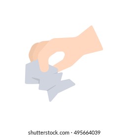 Take out trash icon, flat design. Garbage in hand, isolated vector illustration.