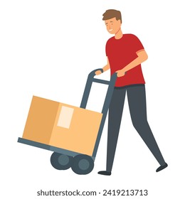 Take parcel cart icon cartoon vector. Office mailman. Worker cargo