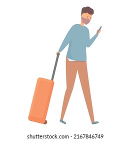 Take phone with mask icon cartoon vector. Travel trip. Airport summer