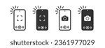 Take photo icon. Camera signs. Photography flash symbol. Phone picture symbols. Photocamera icons. Black color. Vector isolated sign.