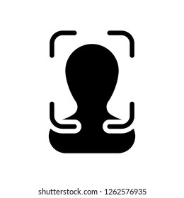Take a photo, man in autofocus, technology icon. Black icon on white background