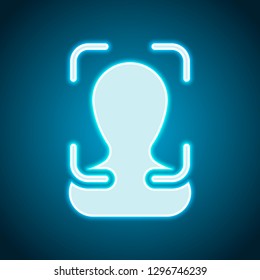 Take a photo, man in autofocus, technology icon. Neon style. Light decoration icon. Bright electric symbol