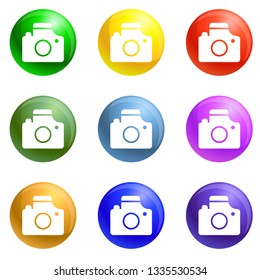 Take photo target icons vector 9 color set isolated on white background for any web design 