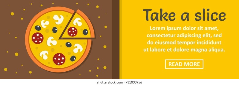 Take a pizza slice banner horizontal concept. Flat illustration of take a pizza slice banner horizontal vector concept for web design