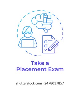 Tome un examen de colocación azul gradiente concepto icono. Unirse al ejército. Lista de verificación del examen. Ilustración de línea de forma redonda. Abstractas idea. Diseño gráfico. Fácil de usar en infografía, presentación