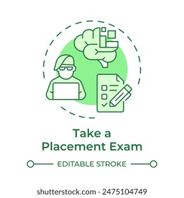 Take a placement exam green concept icon. Joining the military. Examination checklist. Round shape line illustration. Abstract idea. Graphic design. Easy to use in infographic, presentation