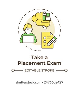 Take a placement exam multi color concept icon. Joining the military. Examination checklist. Round shape line illustration. Abstract idea. Graphic design. Easy to use in infographic, presentation