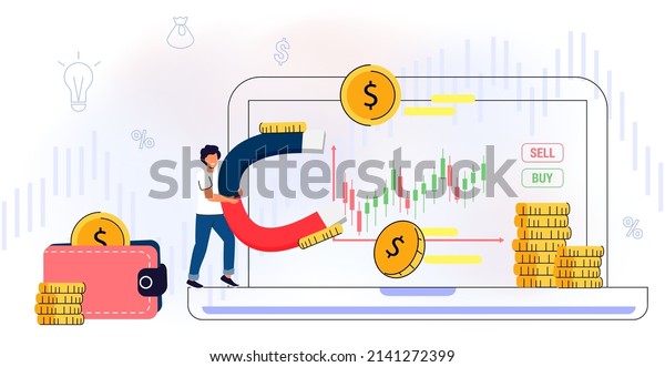 Take profit and graph Signal buy or sell\
Investor is taking profit form stock chart Computer foreign\
exchange trading Increase dividend Online market Purchase shares\
concept Flat vector\
illustration