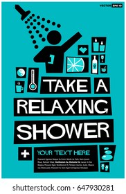 Take a Relaxing Shower Poster In Flat Style Retro Design With Text Box Template