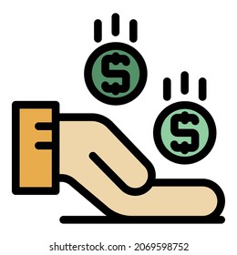 Take rest money coin icon. Outline take rest money coin vector icon color flat isolated