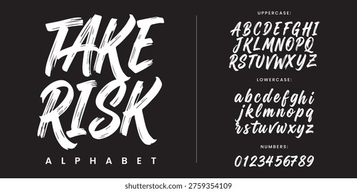 Take Risk Hand Drawn Brush Script Alphabet With Textured Strokes For Dynamic Action Sport Design