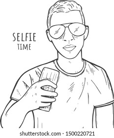 Take a selfie. Vector graphics. Sketch