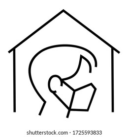take shelter in place. stay at home in quarantine alone to help slow down the plague and protect the spread of the virus. a man wearing a medical mask and self-insulation at his home