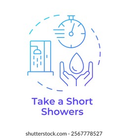 Take short showers blue gradient concept icon. Water saving tip. Environment and household advantages. Round shape line illustration. Abstract idea. Graphic design. Easy to use in booklet