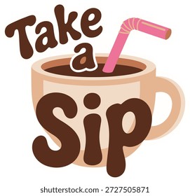 Tome un sorbo de Ilustración vectorial de taza de café con paja para los menús de bebidas.