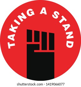 TAKE A STAND Ad Template. People protesting for social cause. Vector illustrations hand raised high.