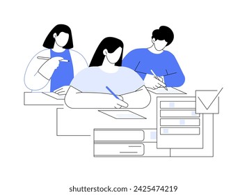 Take standardized test isolated cartoon vector illustrations. Group of school graduates passing SAT in classroom, writing academic test, college choice, admission process vector cartoon.