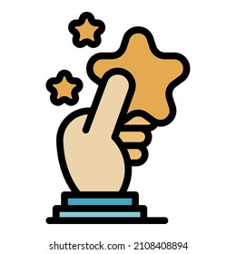 Take star hand icon. Outline take star hand vector icon color flat isolated