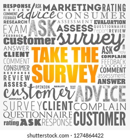 Take the Survey word cloud collage, business concept background