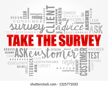 Take the Survey word cloud collage, business concept background