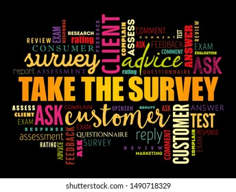 Take the Survey word cloud collage, business concept background
