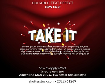 take it text effect, font editable, typography, 3d text. vector template