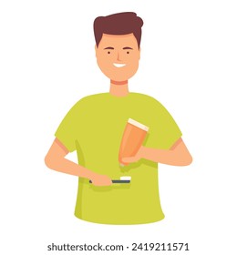 Take tooth paste at morning icon cartoon vector. Smile patient. Hero boy