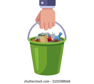 take the trash can out of the house. flat vector illustration.