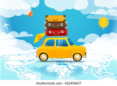 Take Vacation. Car travelling concept. Flat design vector illustration