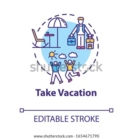 Take vacation concept icon. Go on journey. Traveling abroad. Rest from work. Recreation outside. Avoid burnout idea thin line illustration. Vector isolated outline RGB color drawing. Editable stroke