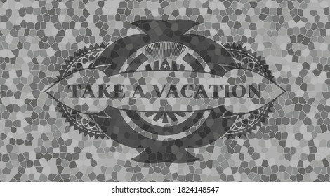 Tomar un texto de vacaciones dentro del emblema realista de la pared de piedra gris. Fondo de diseño rocoso. Ilustración. 