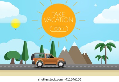 Take Vacation travelling concept. Flat design illustration