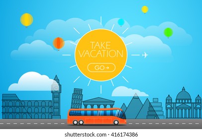 Take Vacation travelling concept. Flat design illustration
