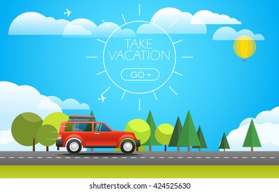 Take Vacation travelling concept. Flat design illustration