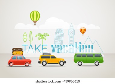 Take Vacation travelling concept. Flat design illustration